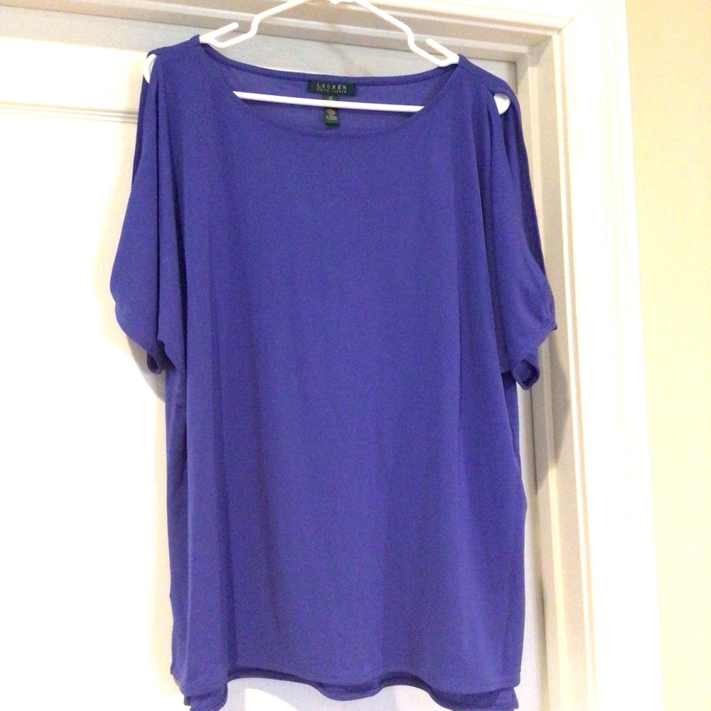 Short sleeve purple blouse with cut out sleeves